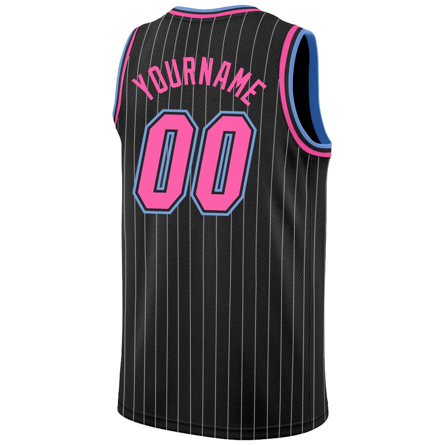 Custom Black White Pinstripe Pink-Light Blue Authentic Basketball Jersey view 7