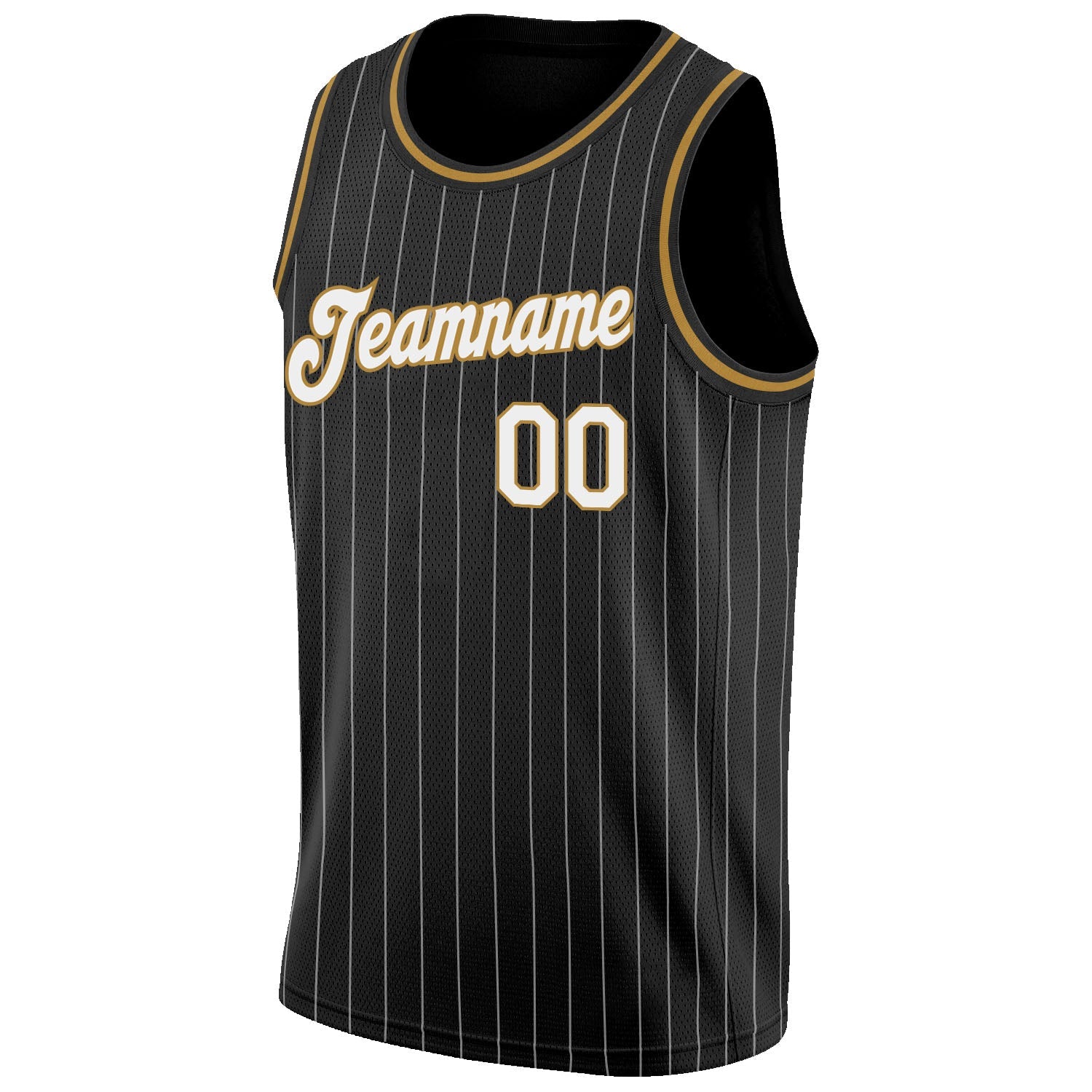 Custom Black White Pinstripe White-Old Gold Authentic Basketball Jersey view 5