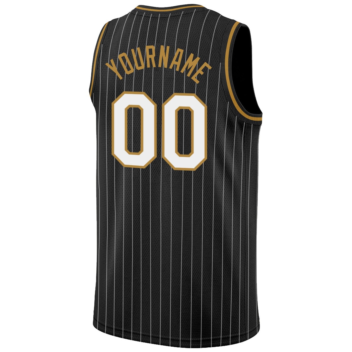 Custom Black White Pinstripe White-Old Gold Authentic Basketball Jersey view 6
