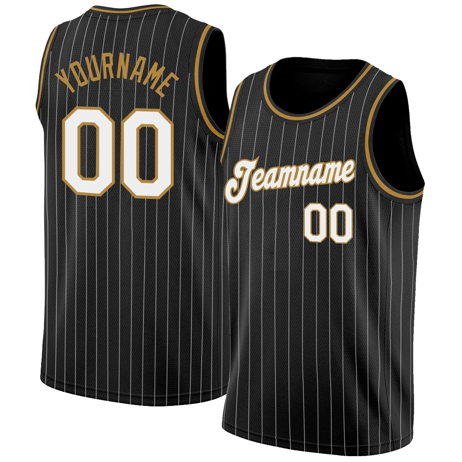 Custom Black White Pinstripe White-Old Gold Authentic Basketball Jersey - Main View