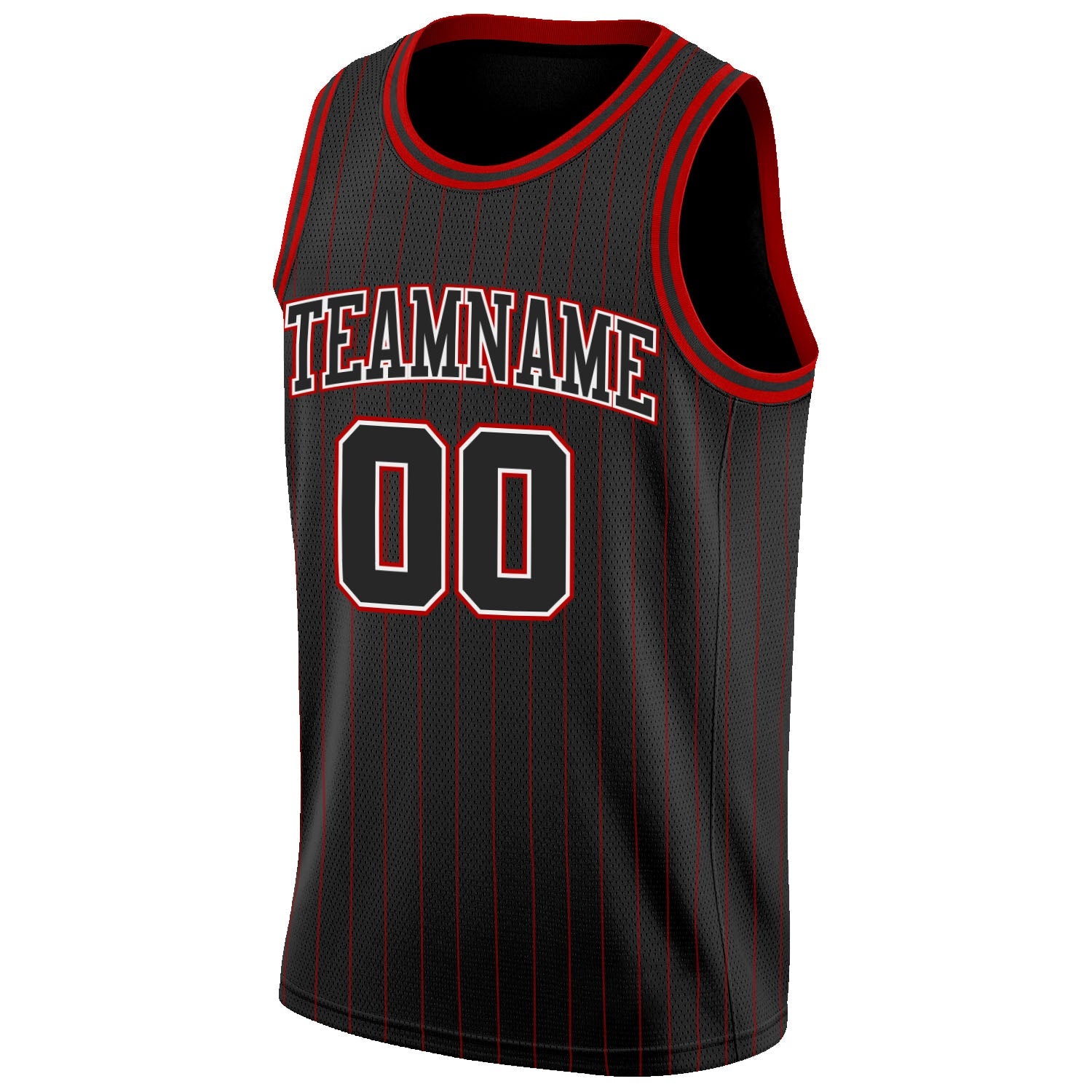 Custom Black Red Pinstripe Black-White Authentic Basketball Jersey view 5