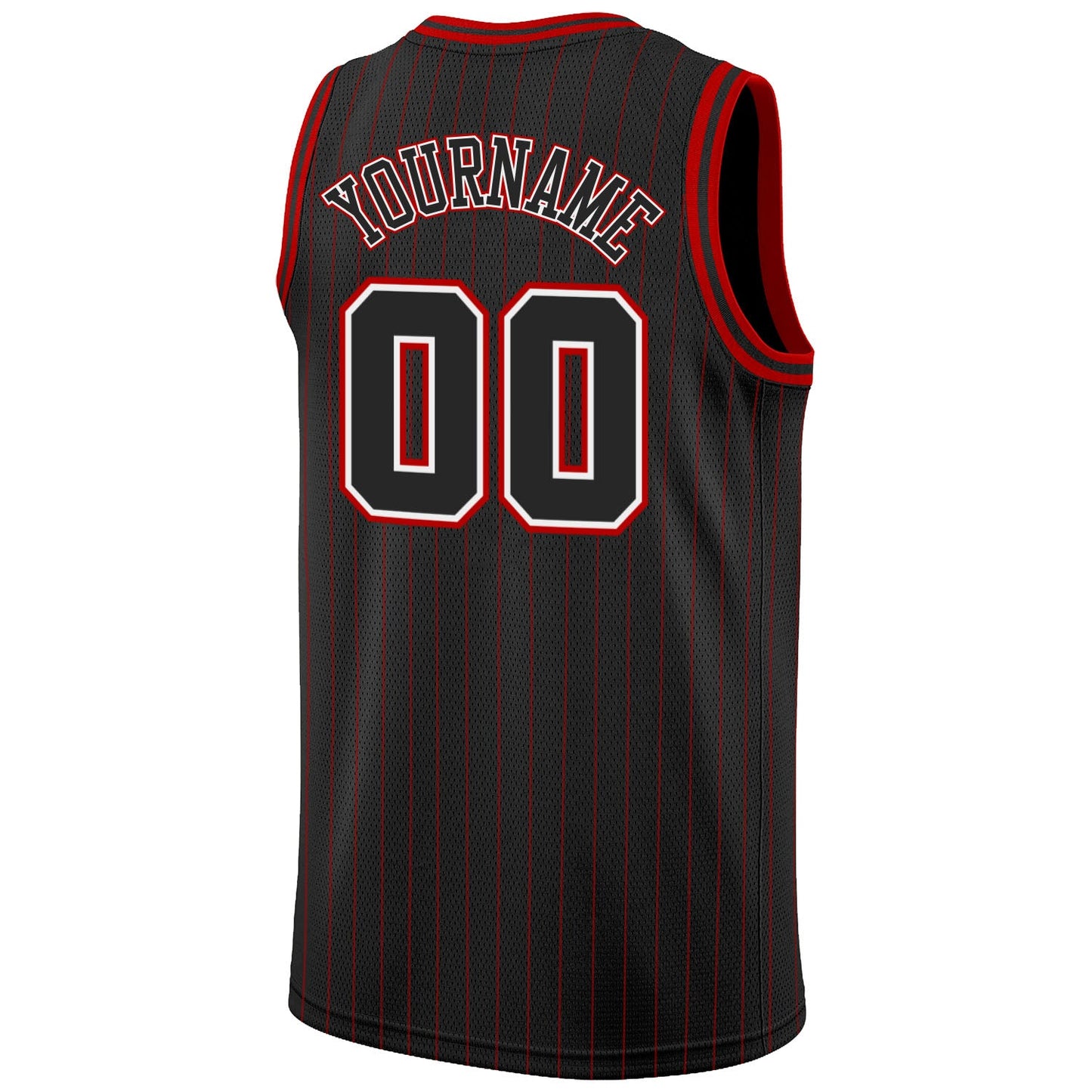 Custom Black Red Pinstripe Black-White Authentic Basketball Jersey view 6