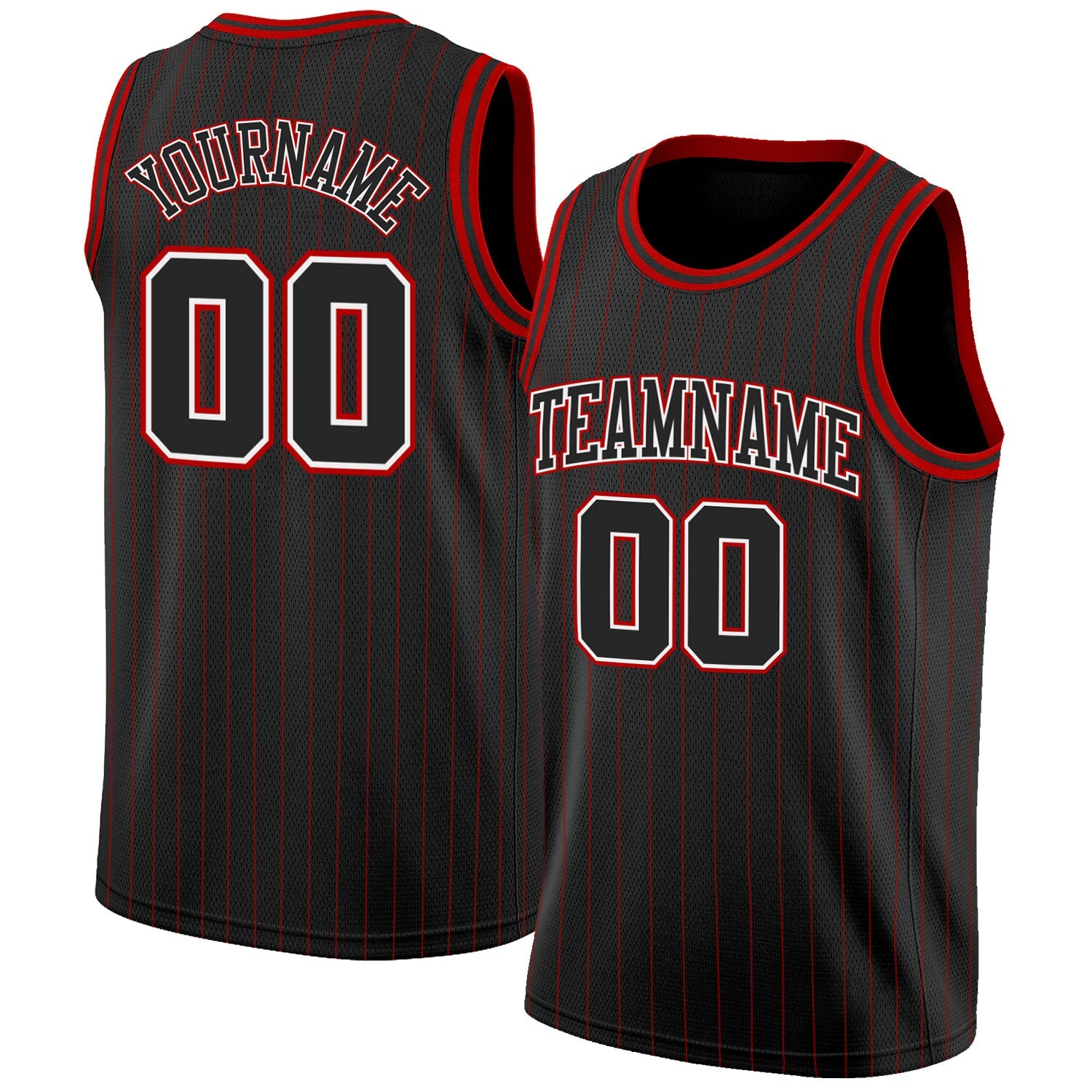 Custom Black Red Pinstripe Black-White Authentic Basketball Jersey - Main View