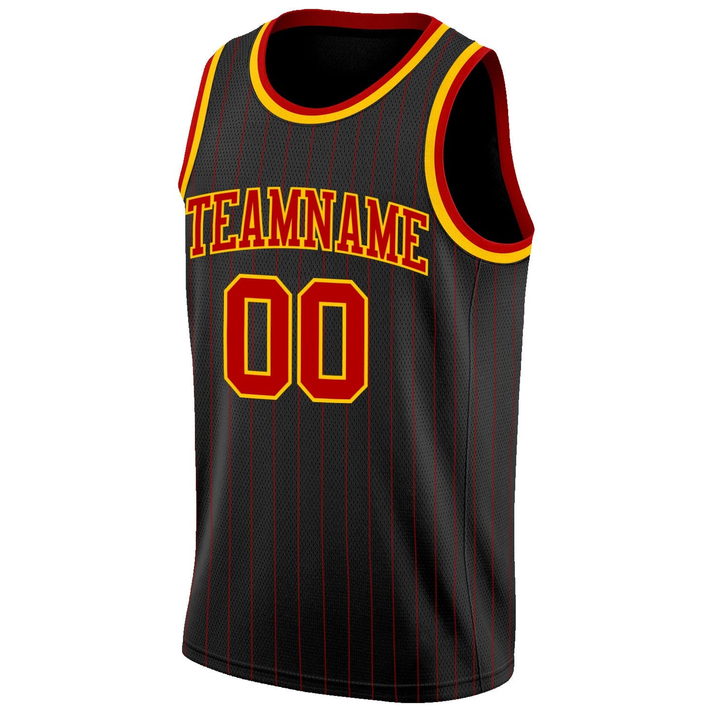 Custom Black Red Pinstripe Red-Gold Authentic Basketball Jersey view 6