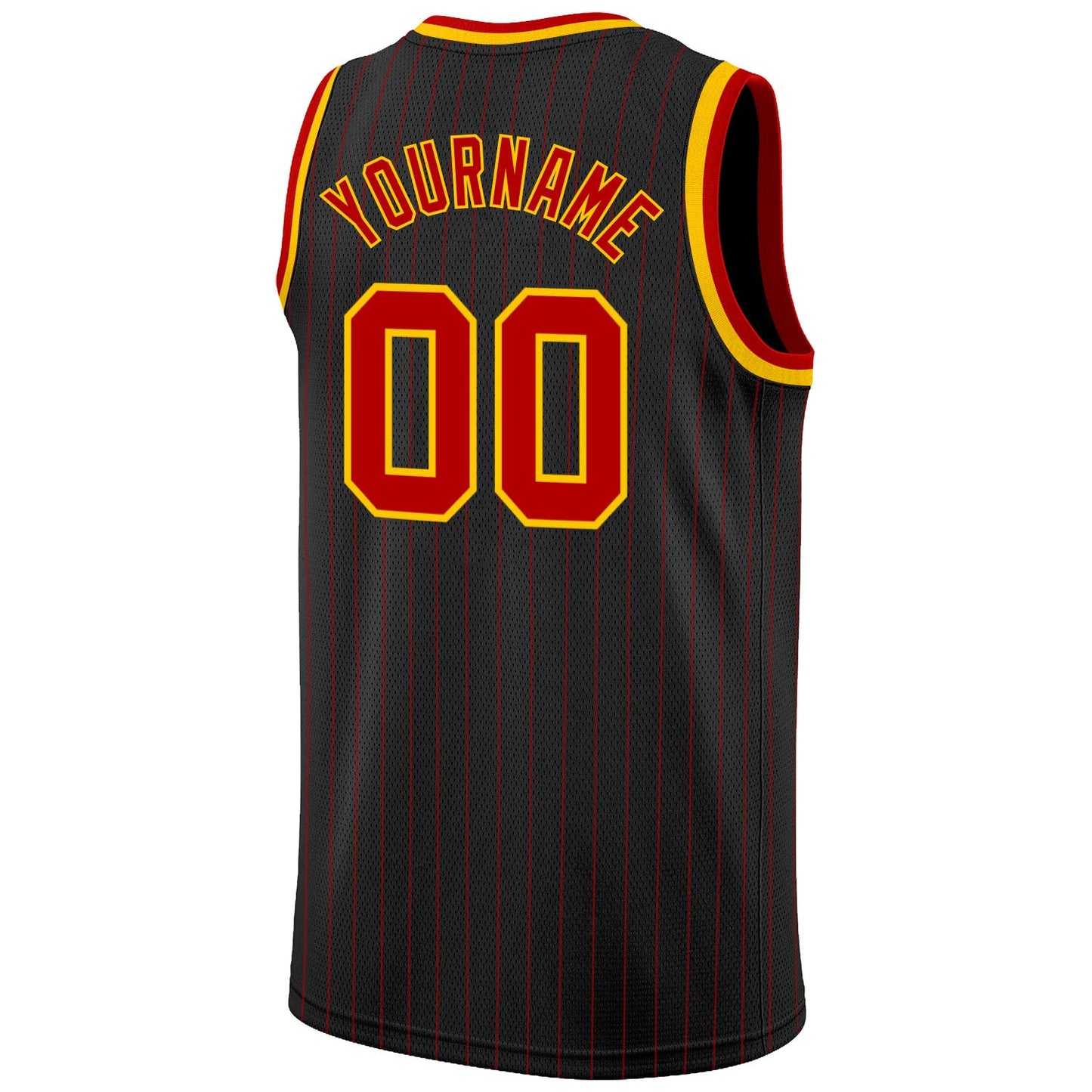 Custom Black Red Pinstripe Red-Gold Authentic Basketball Jersey view 7