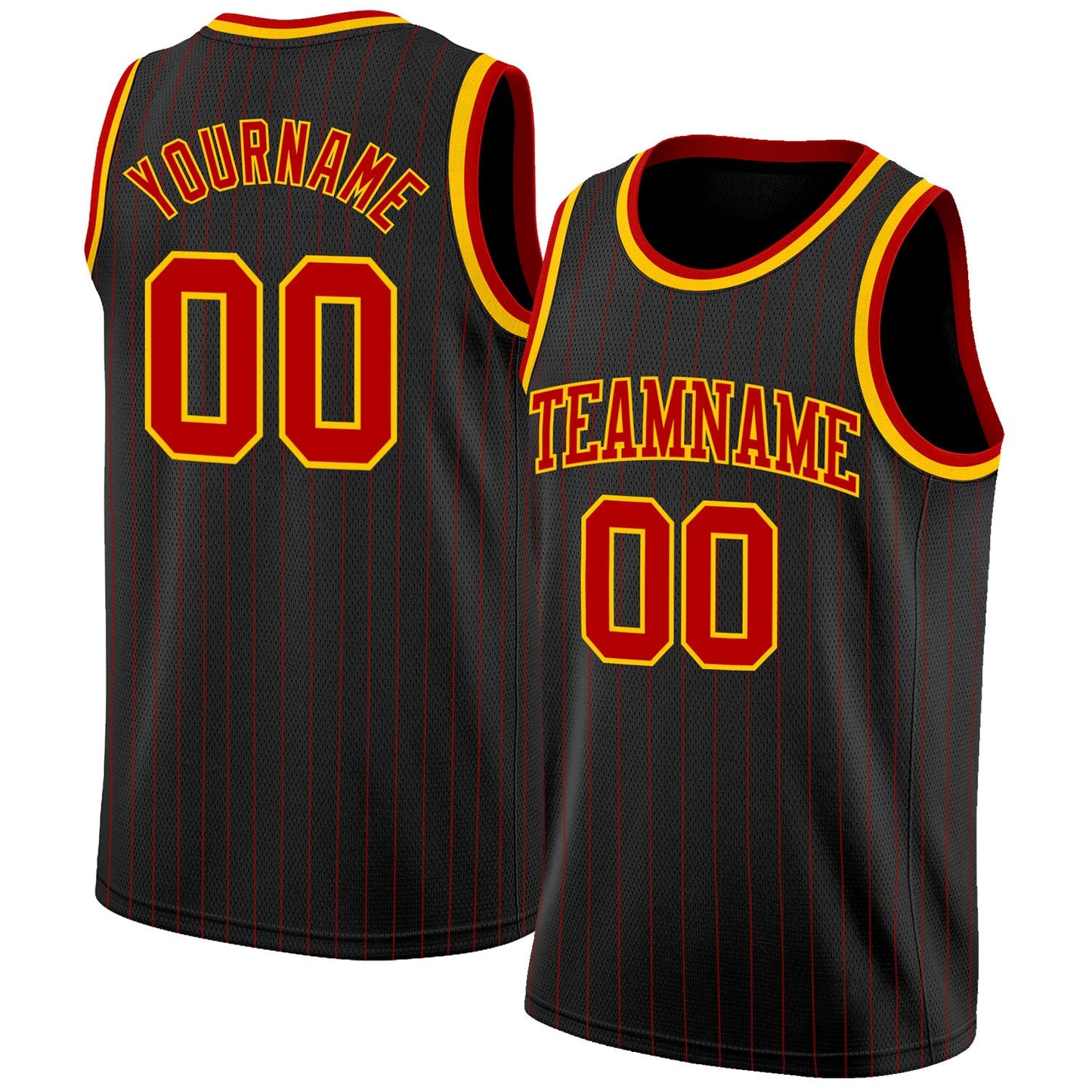 Custom Black Red Pinstripe Red-Gold Authentic Basketball Jersey - Main View