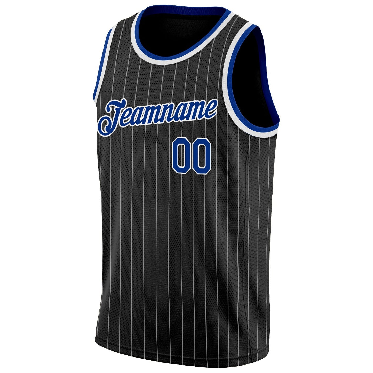 Custom Black White Pinstripe Royal-White Authentic Basketball Jersey view 5