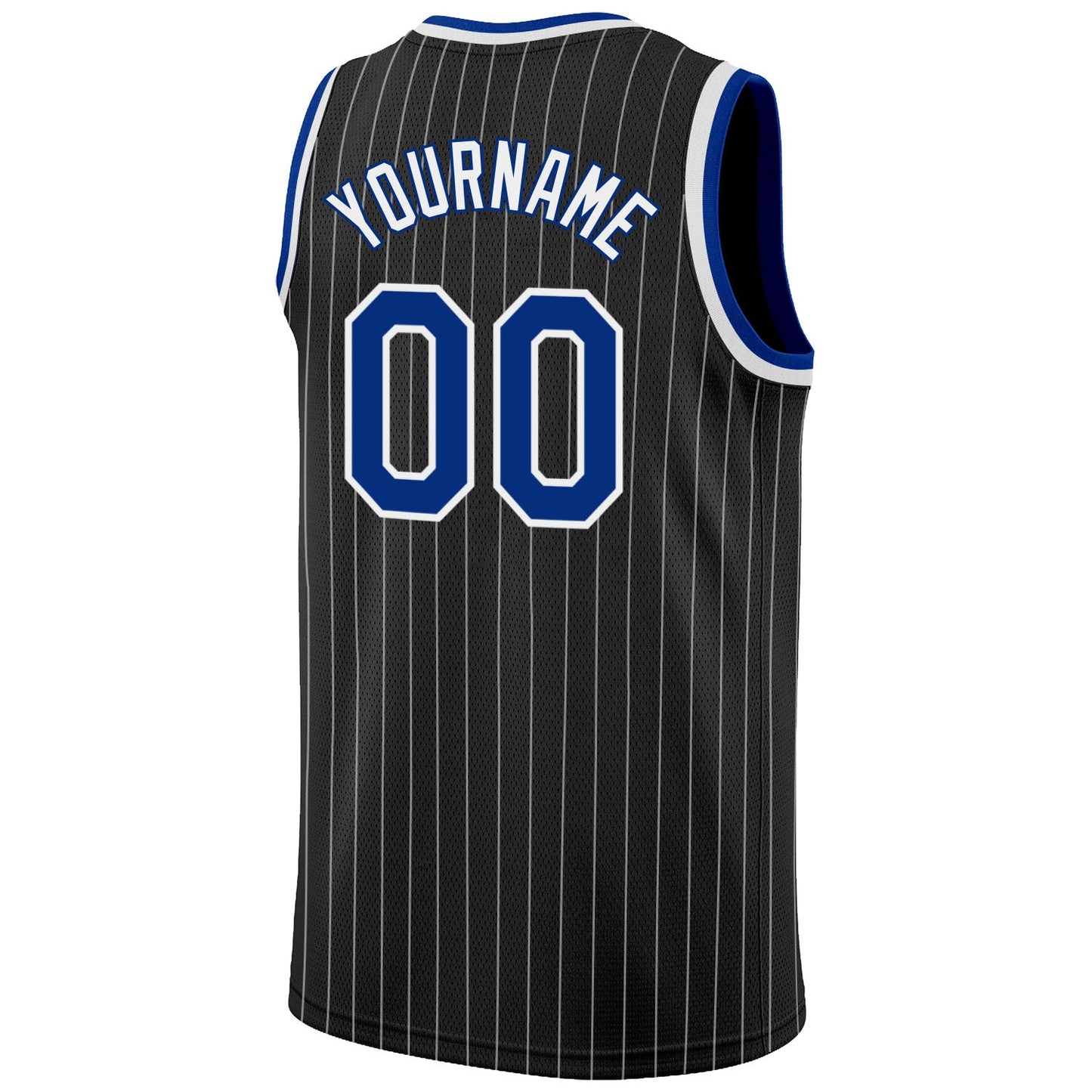 Custom Black White Pinstripe Royal-White Authentic Basketball Jersey view 6