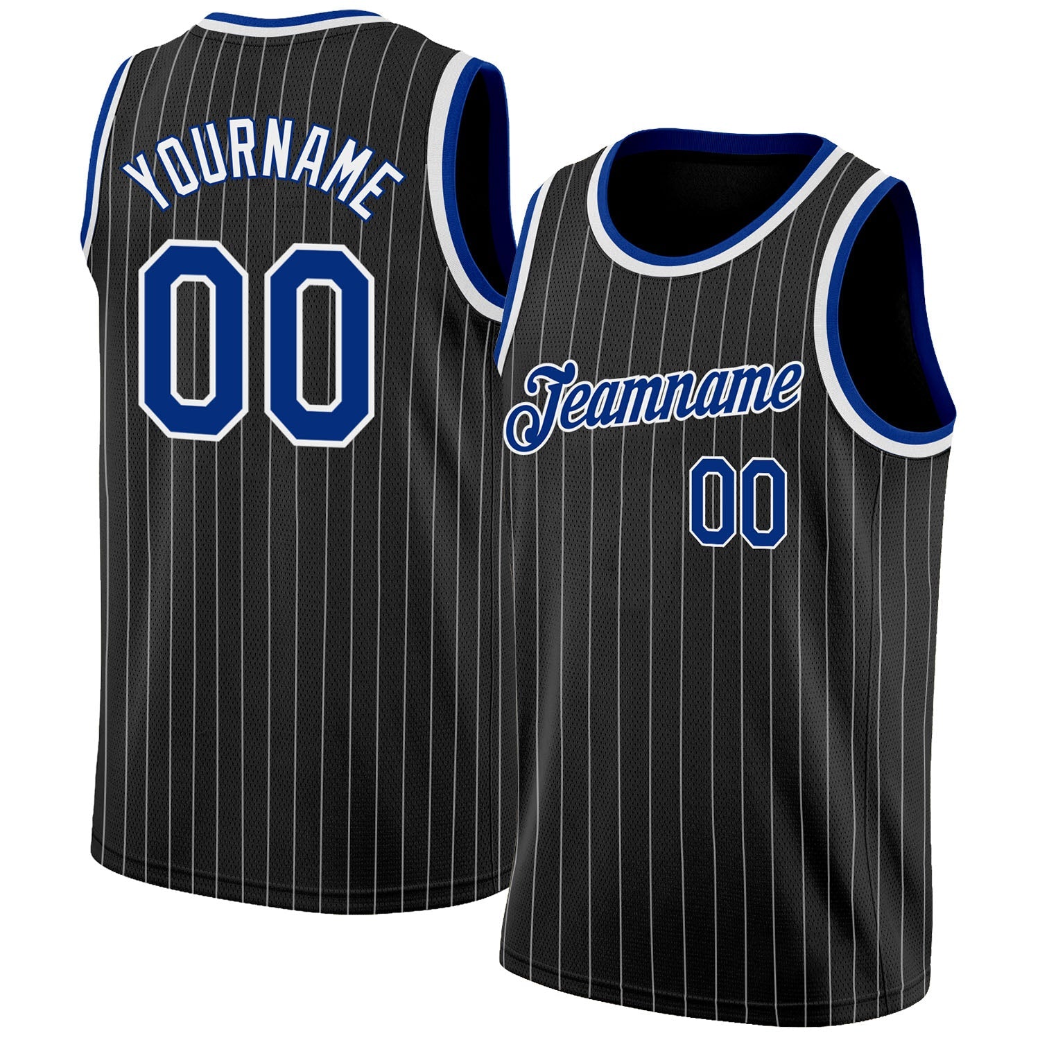 Custom Black White Pinstripe Royal-White Authentic Basketball Jersey - Main View