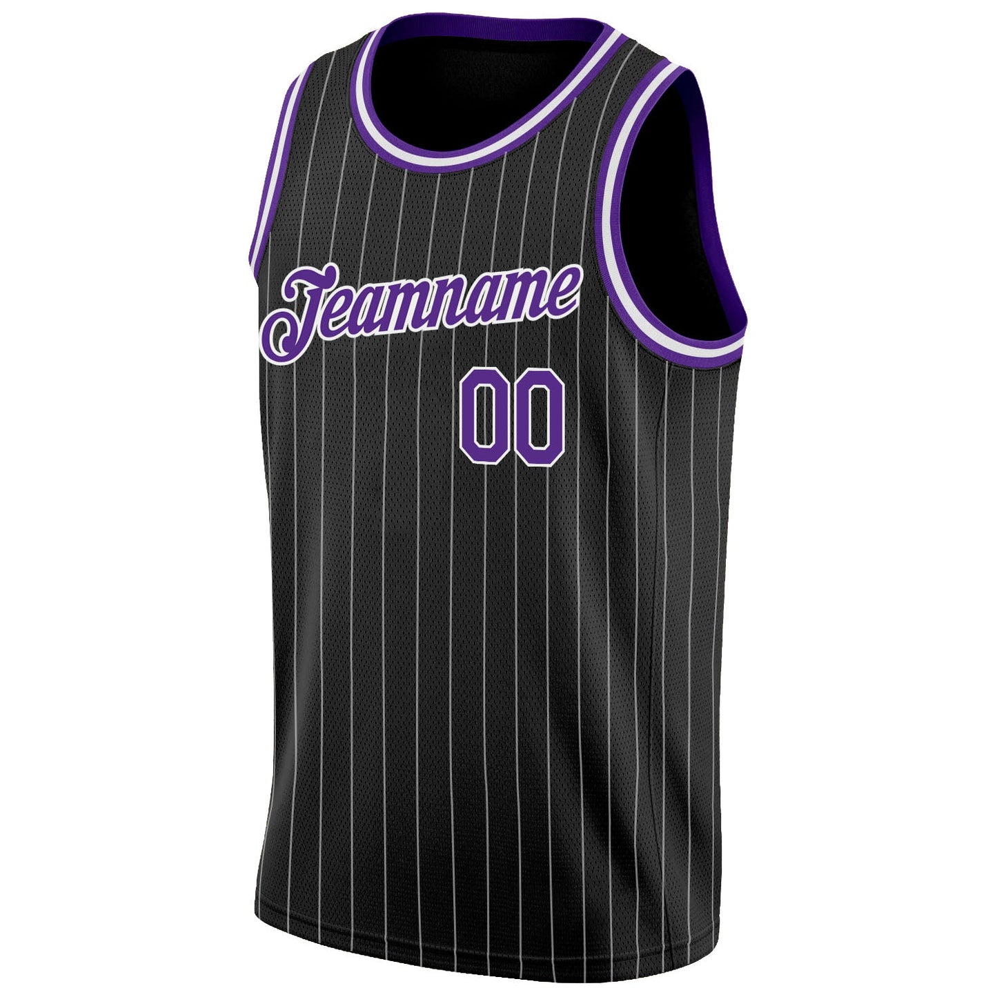 Custom Black White Pinstripe Purple-White Authentic Basketball Jersey view 6