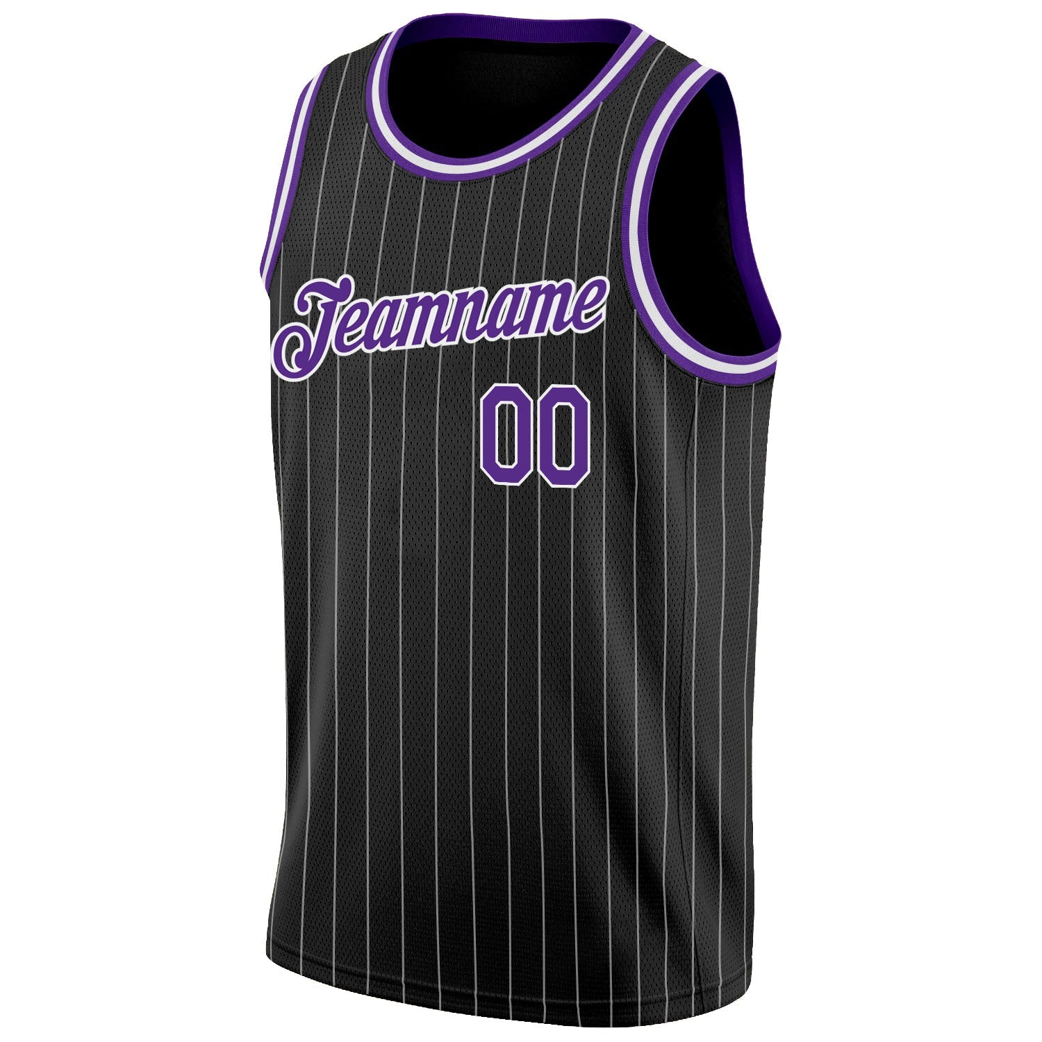 Custom Black White Pinstripe Purple-White Authentic Basketball Jersey view 6