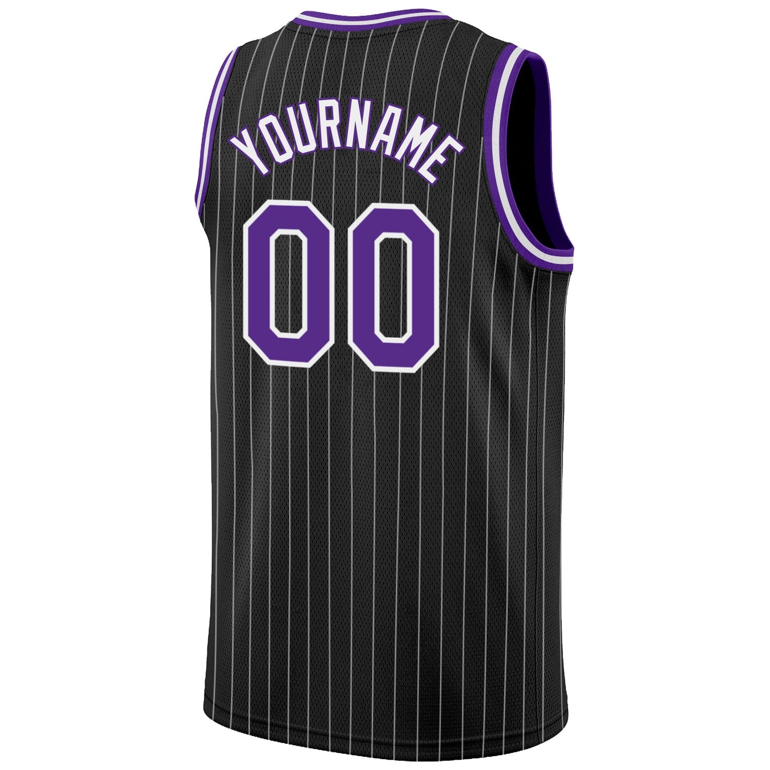 Custom Black White Pinstripe Purple-White Authentic Basketball Jersey view 7
