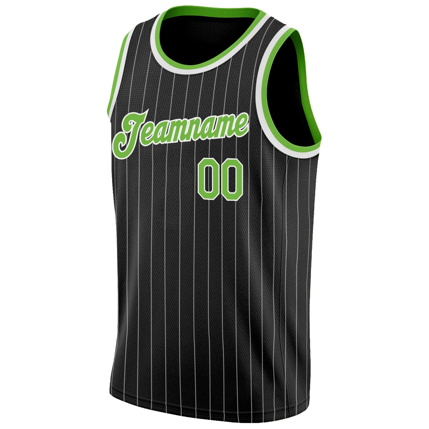 Custom Black White Pinstripe Neon Green-White Authentic Basketball Jersey view 5