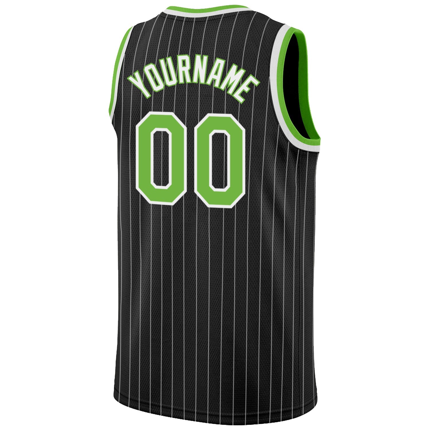 Custom Black White Pinstripe Neon Green-White Authentic Basketball Jersey view 6