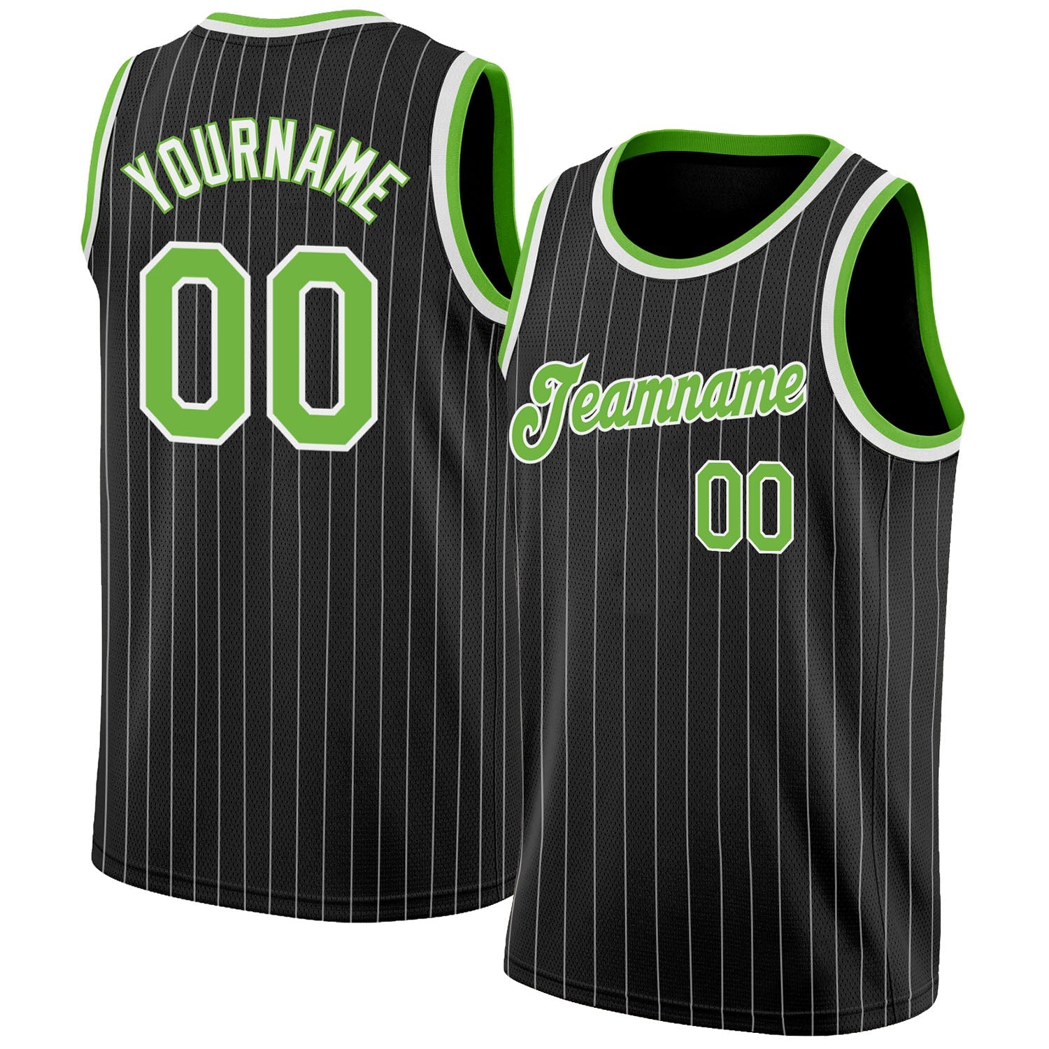 Custom Black White Pinstripe Neon Green-White Authentic Basketball Jersey - Main View