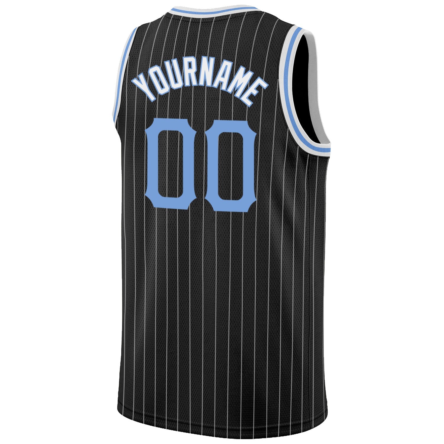 Custom Black White Pinstripe Light Blue-White Authentic Basketball Jersey view 6