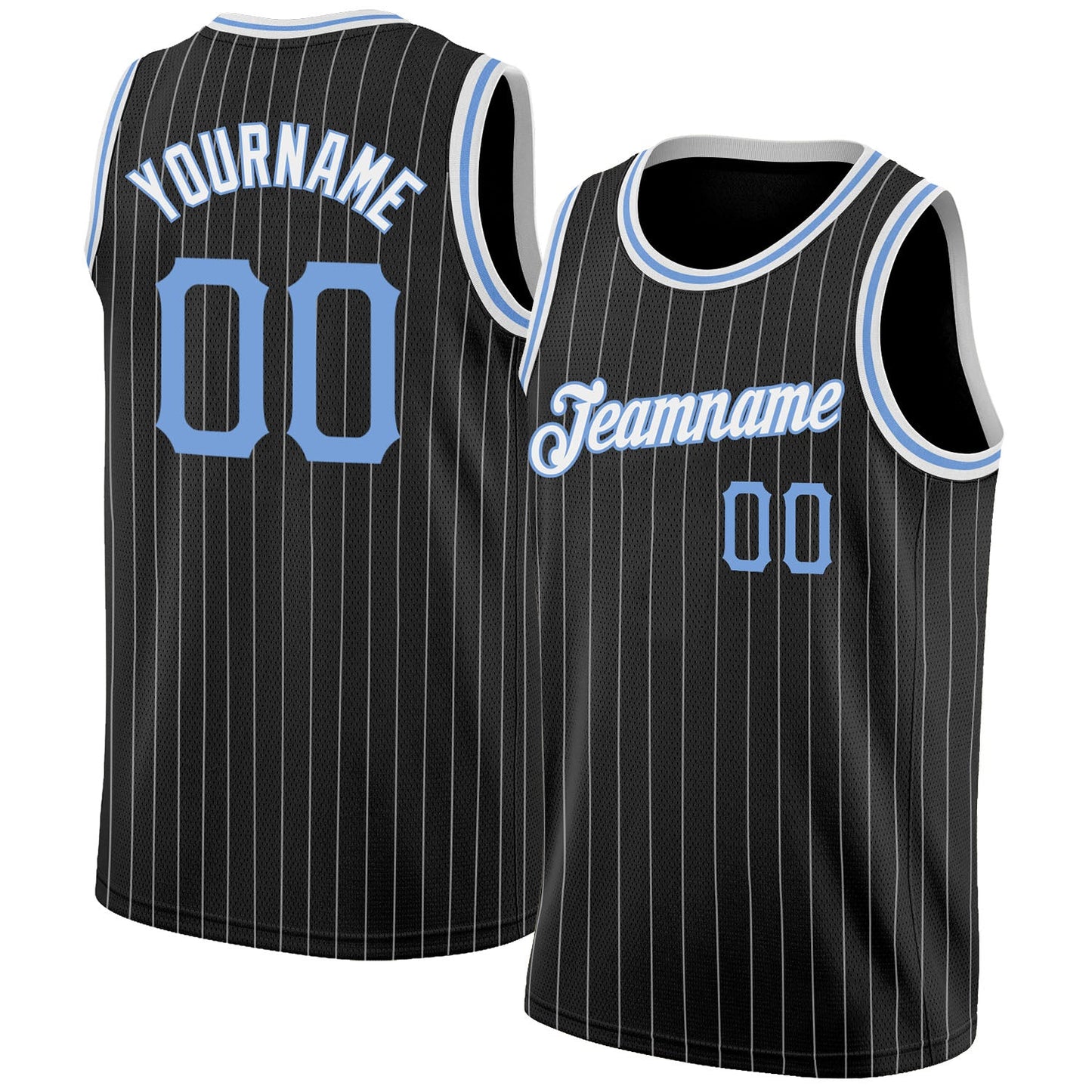 Custom Black White Pinstripe Light Blue-White Authentic Basketball Jersey - Main View