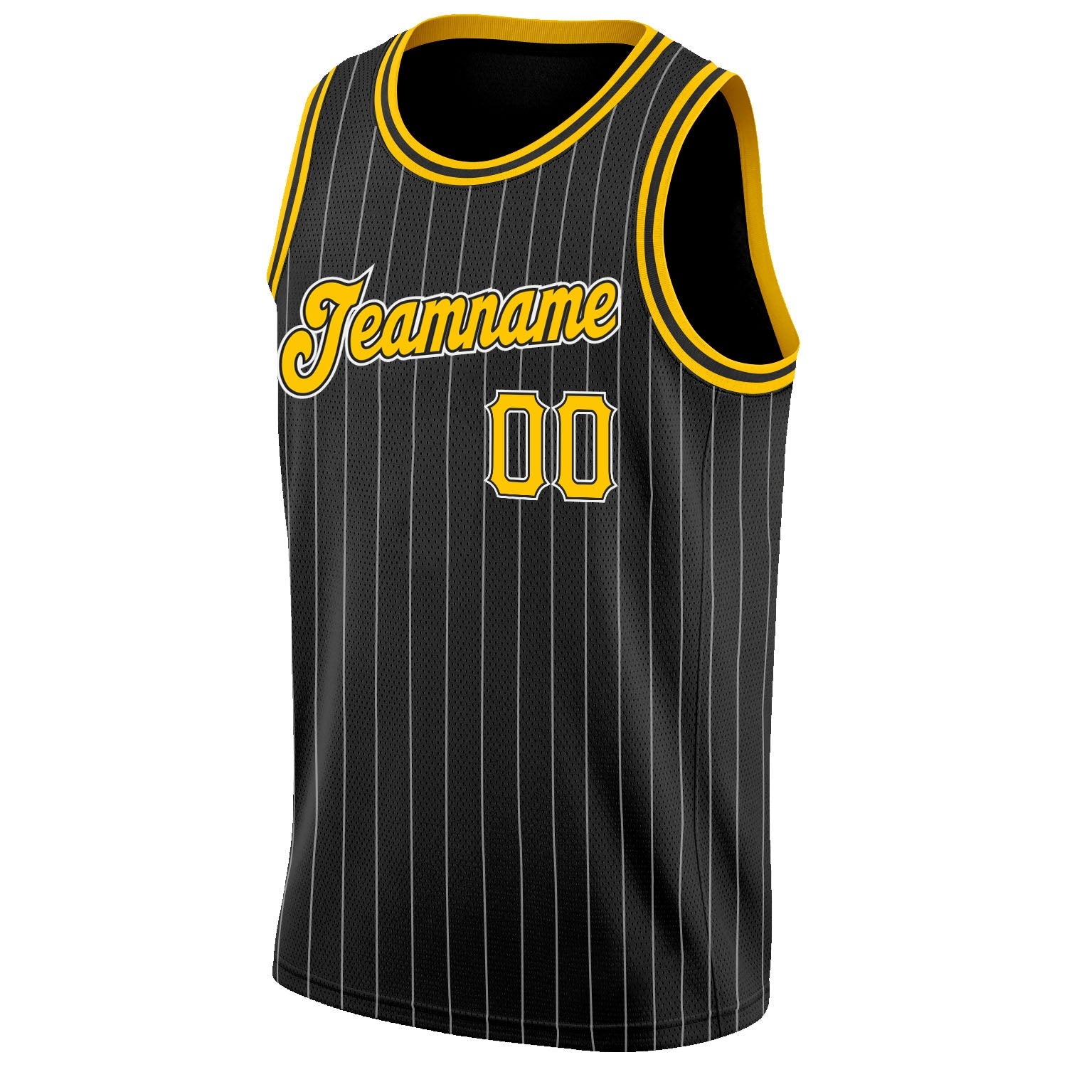 Custom Black White Pinstripe Gold-White Authentic Basketball Jersey view 5