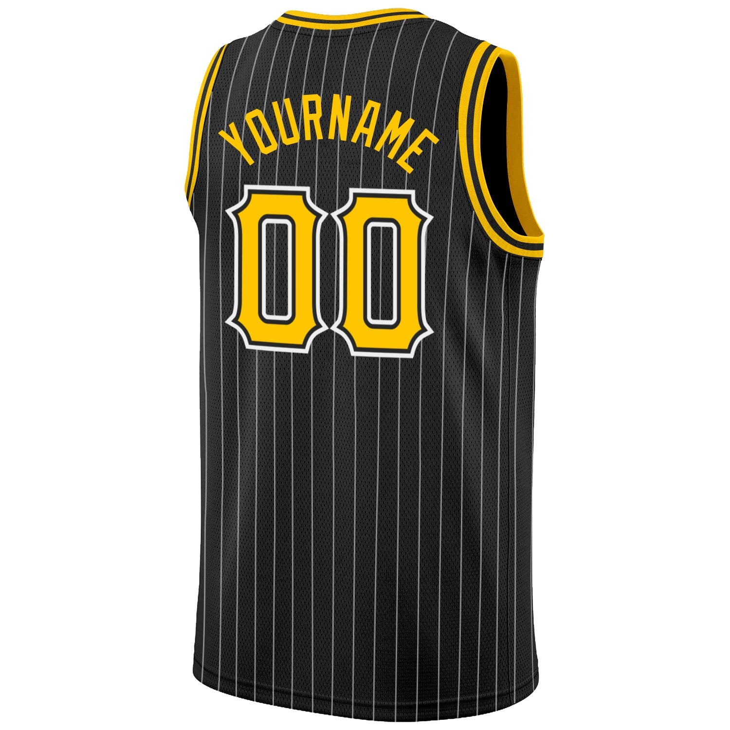 Custom Black White Pinstripe Gold-White Authentic Basketball Jersey view 6