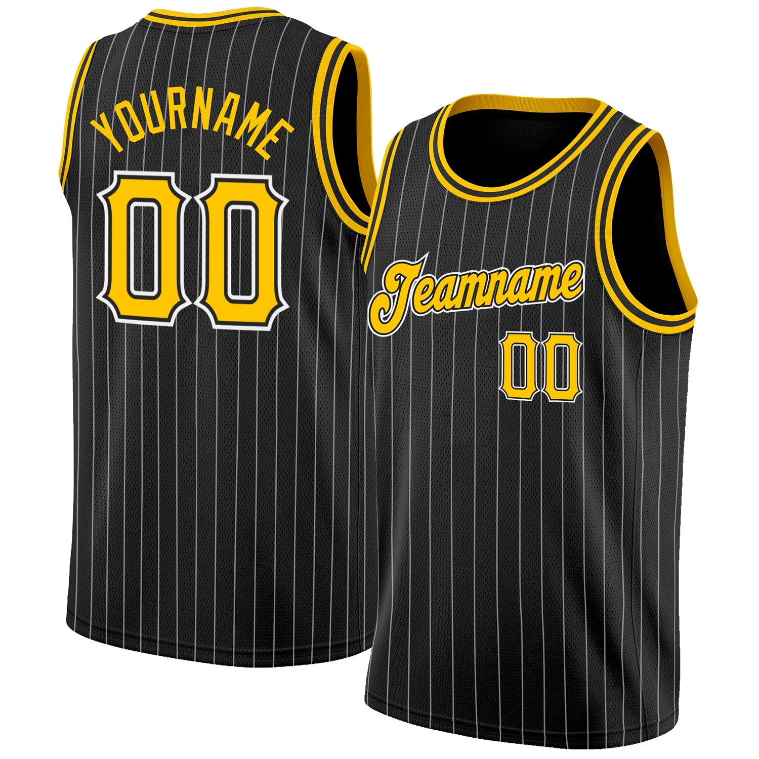 Custom Black White Pinstripe Gold-White Authentic Basketball Jersey - Main View