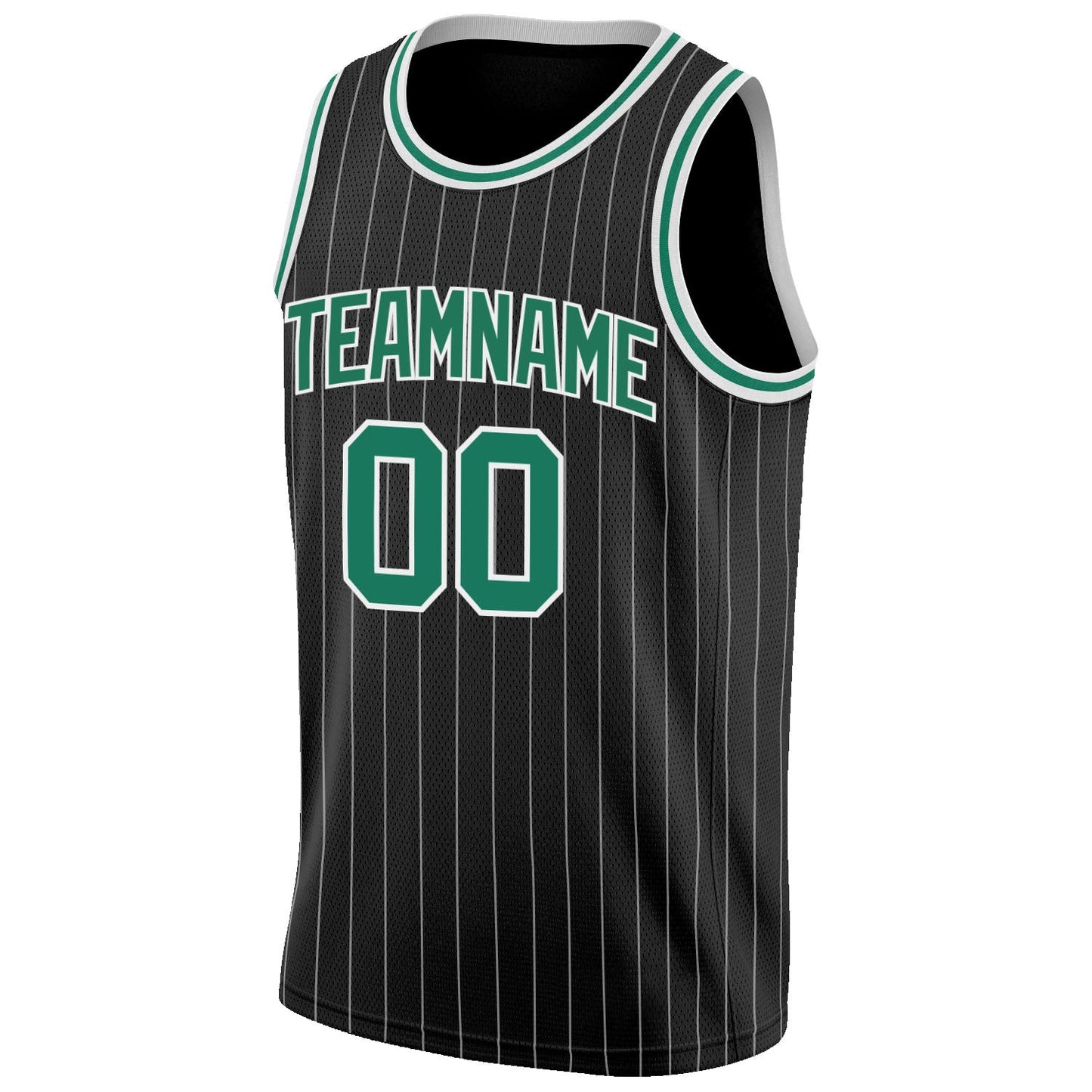 Custom Black White Pinstripe Kelly Green-White Authentic Basketball Jersey view 5