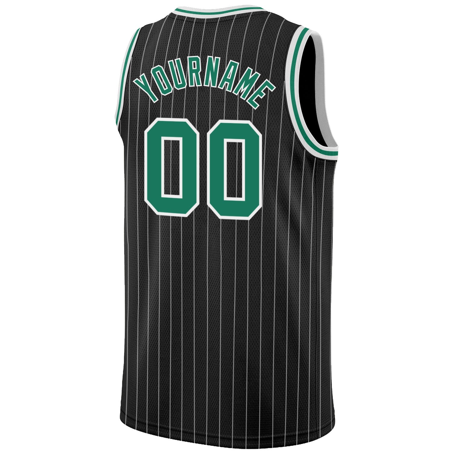 Custom Black White Pinstripe Kelly Green-White Authentic Basketball Jersey view 6