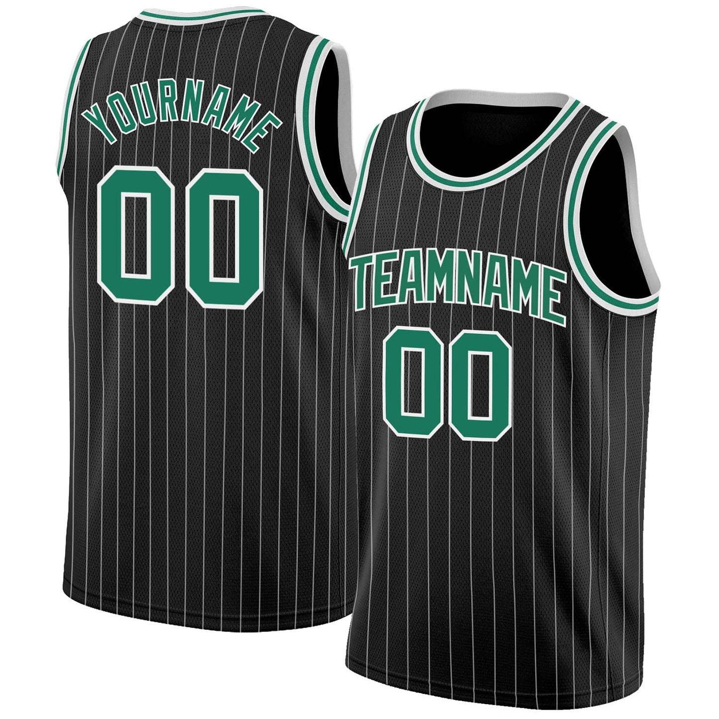 Custom Black White Pinstripe Kelly Green-White Authentic Basketball Jersey - Main View