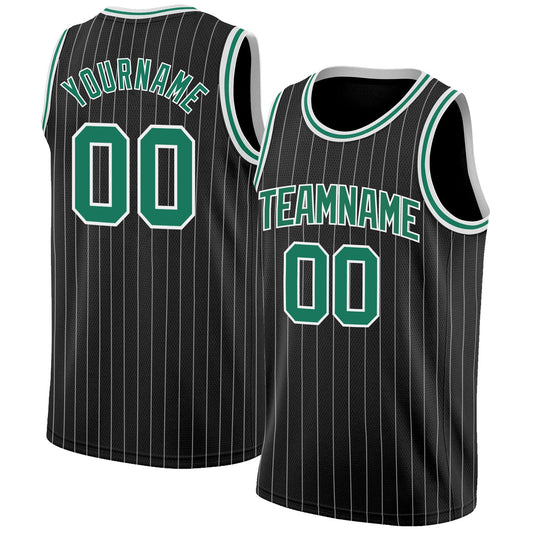Custom Black White Pinstripe Kelly Green-White Authentic Basketball Jersey - Main View