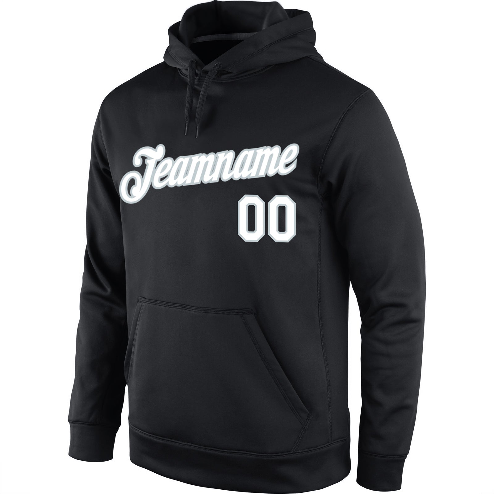 Custom Stitched Black White-Silver Sports Pullover Sweatshirt Hoodie view 2
