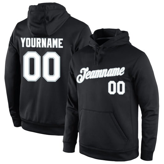 Custom Stitched Black White-Silver Sports Pullover Sweatshirt Hoodie - Main View