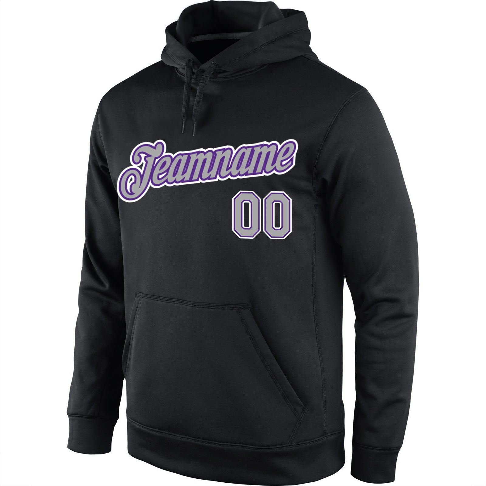 Custom Stitched Black Gray-Purple Sports Pullover Sweatshirt Hoodie view 2