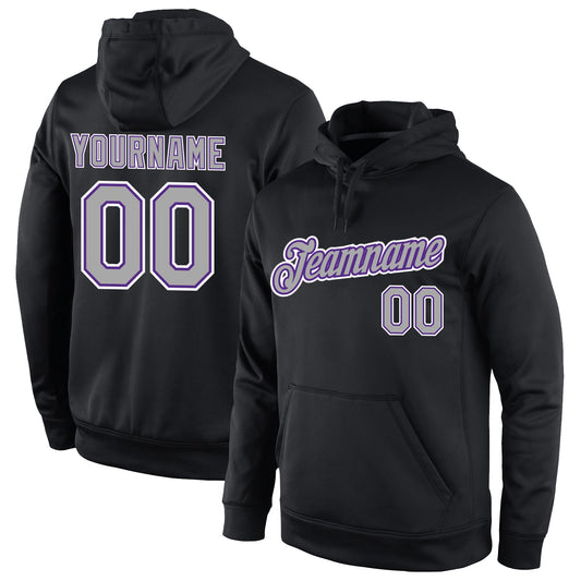 Custom Stitched Black Gray-Purple Sports Pullover Sweatshirt Hoodie - Main View