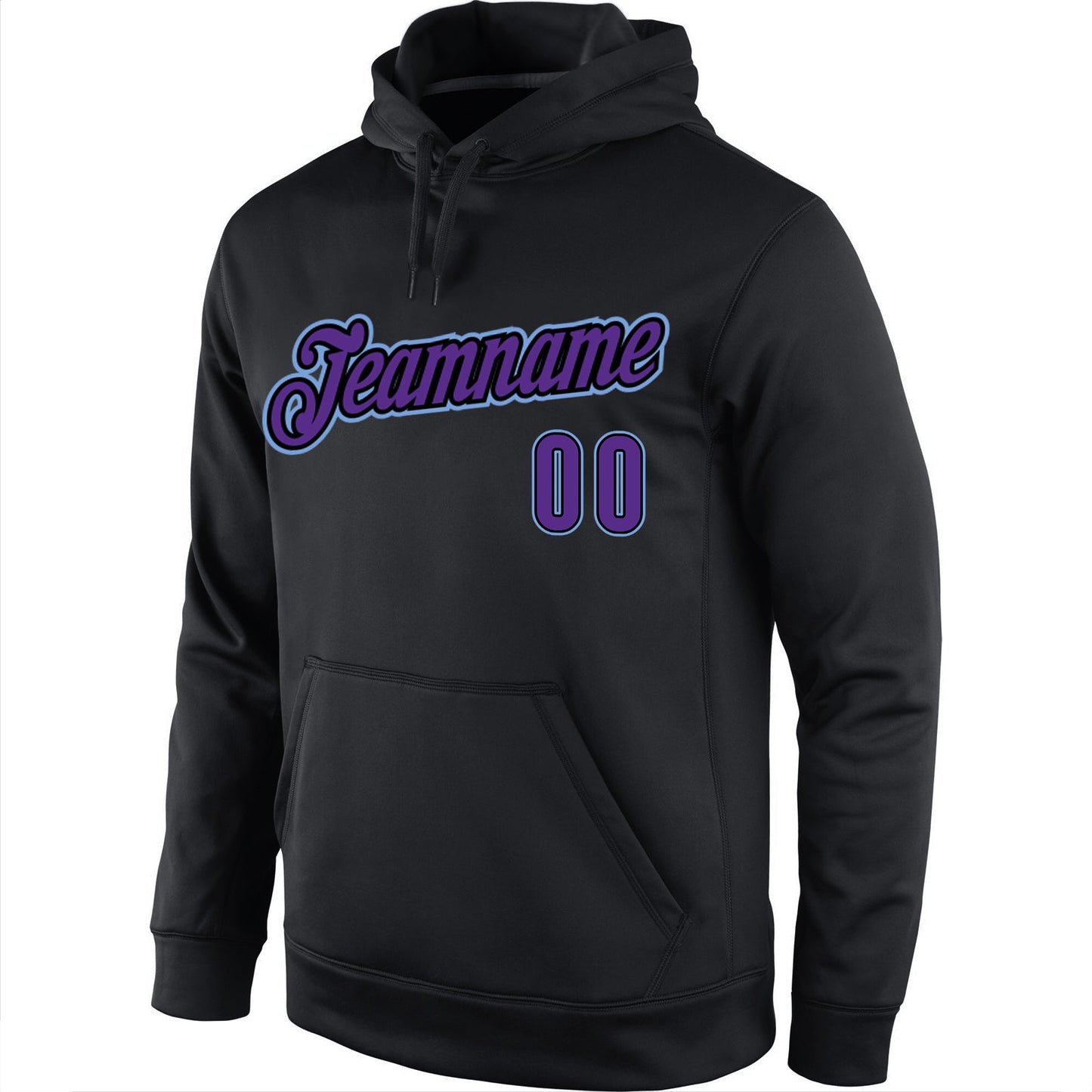 Custom Stitched Black Purple-Light Blue Sports Pullover Sweatshirt Hoodie view 2