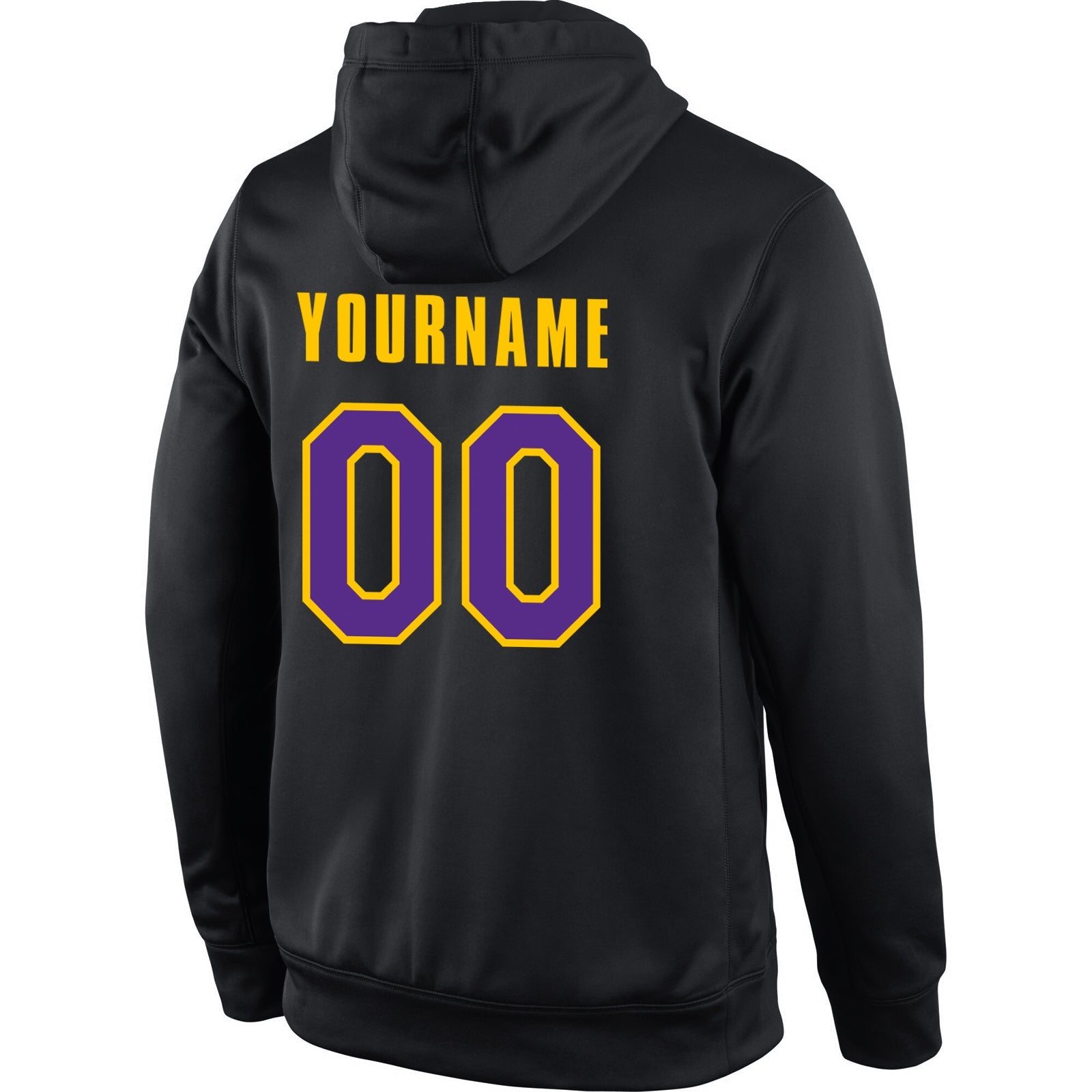 Custom Stitched Black Purple-Gold Sports Pullover Sweatshirt Hoodie view 3