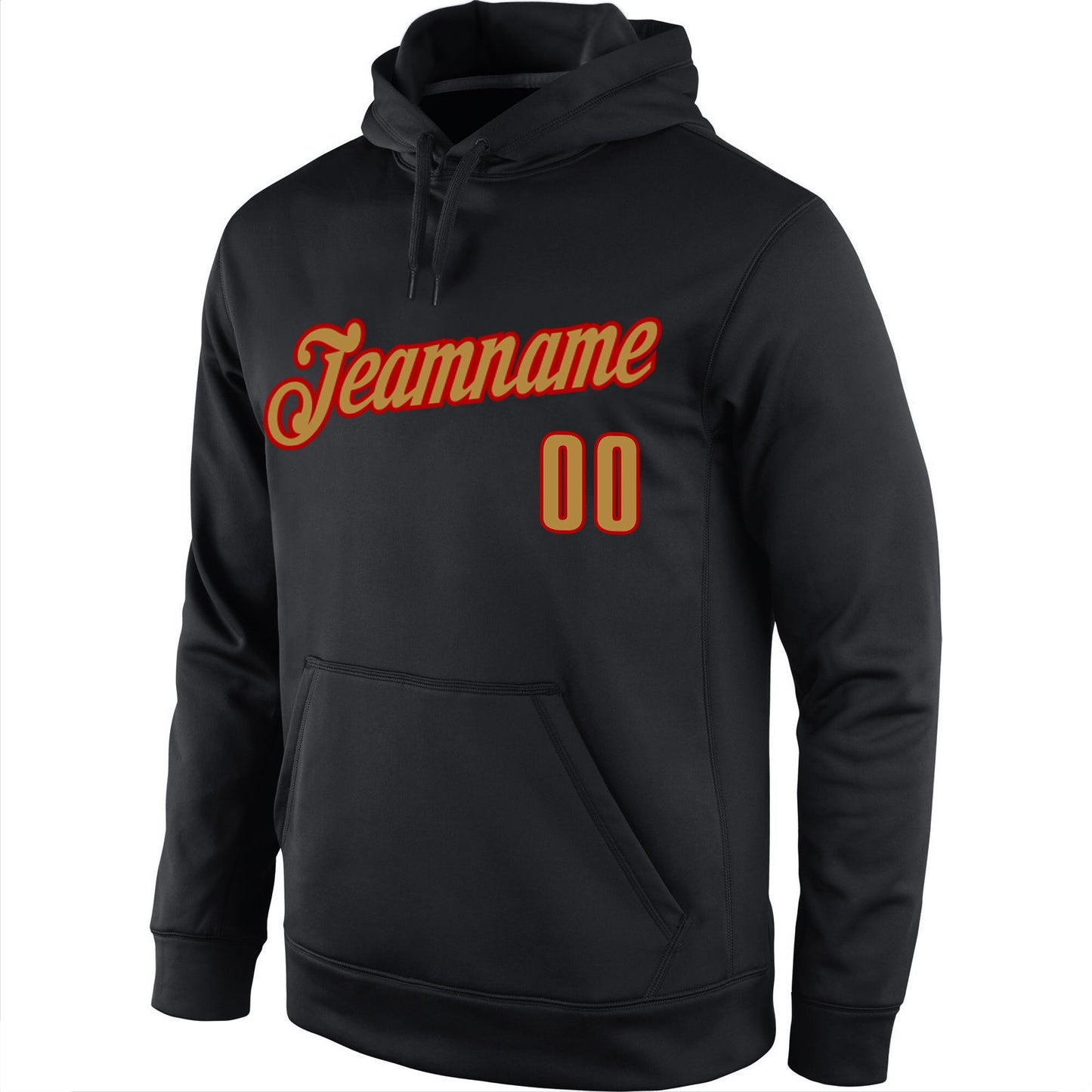 Custom Stitched Black Old Gold-Red Sports Pullover Sweatshirt Hoodie view 2