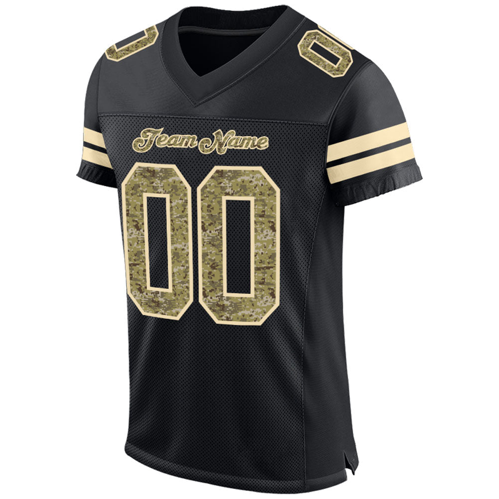 Custom Black Camo-Cream Mesh Authentic Football Jersey view 2