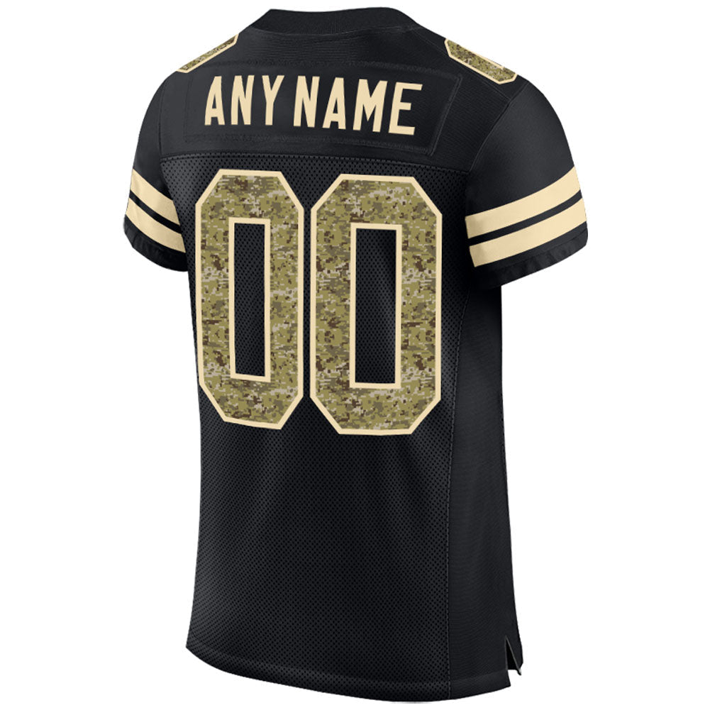 Custom Black Camo-Cream Mesh Authentic Football Jersey view 3