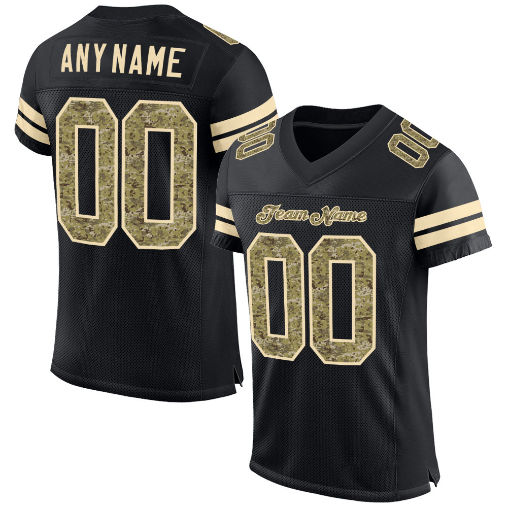 Custom Black Camo-Cream Mesh Authentic Football Jersey - Main View