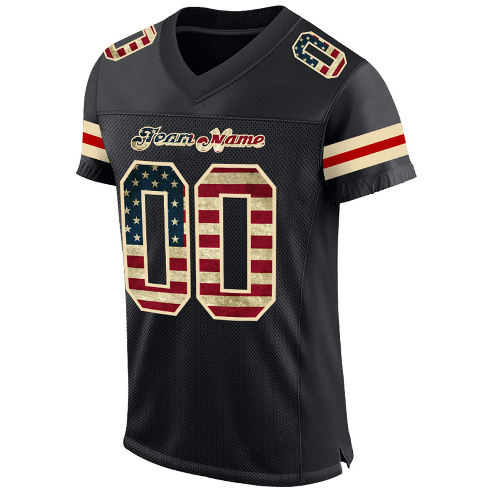 Custom Black Vintage USA Flag-Cream Mesh Authentic Football Jersey view 2