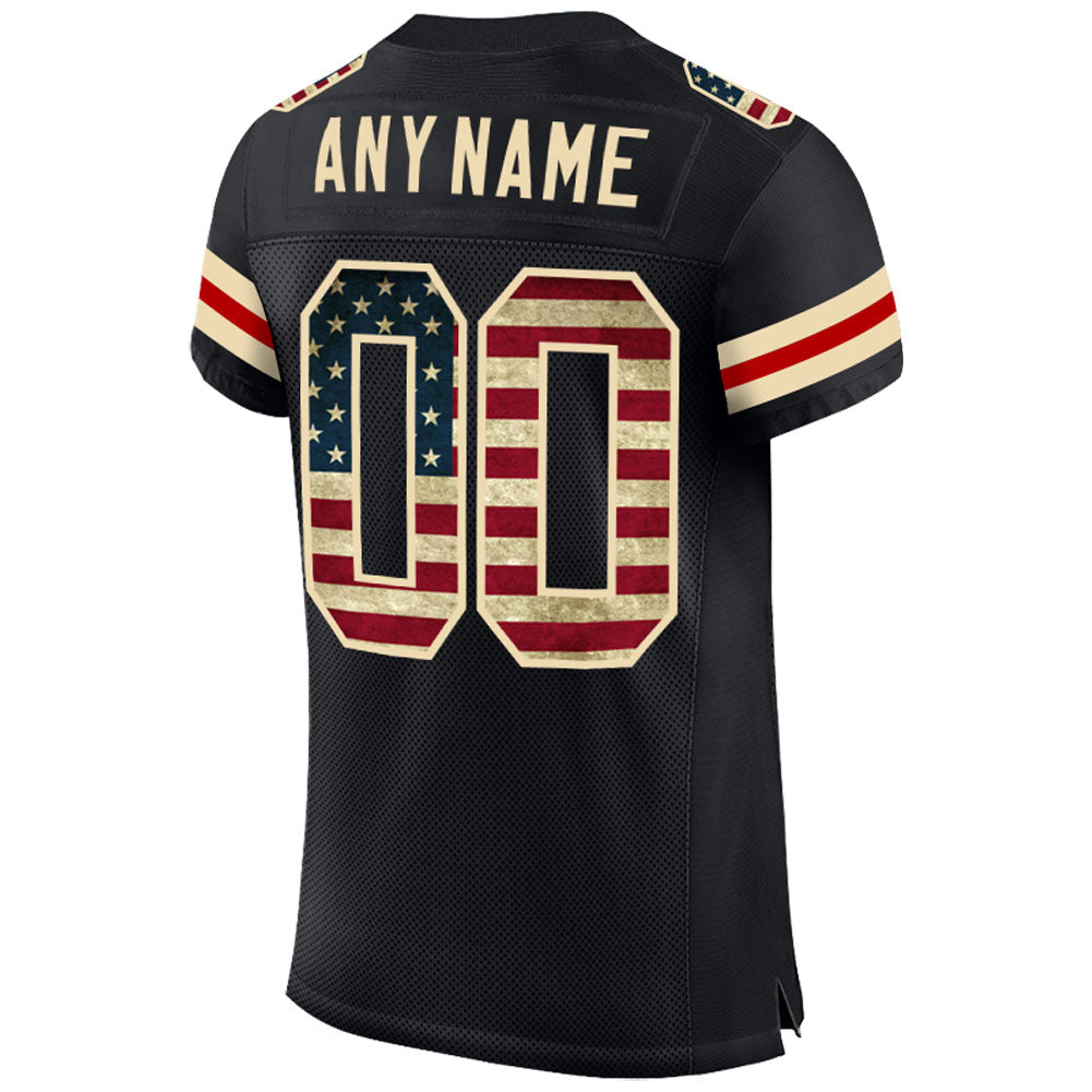 Custom Black Vintage USA Flag-Cream Mesh Authentic Football Jersey view 3