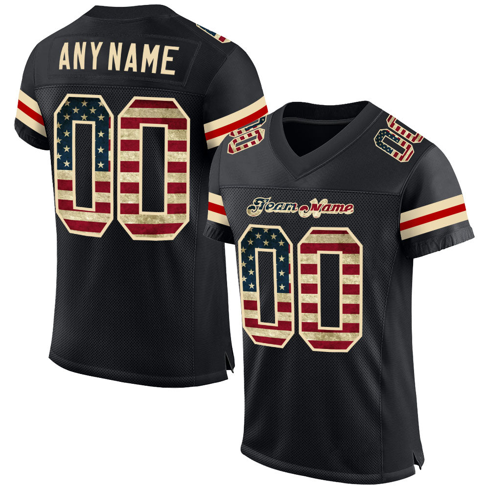 Custom Black Vintage USA Flag-Cream Mesh Authentic Football Jersey - Main View