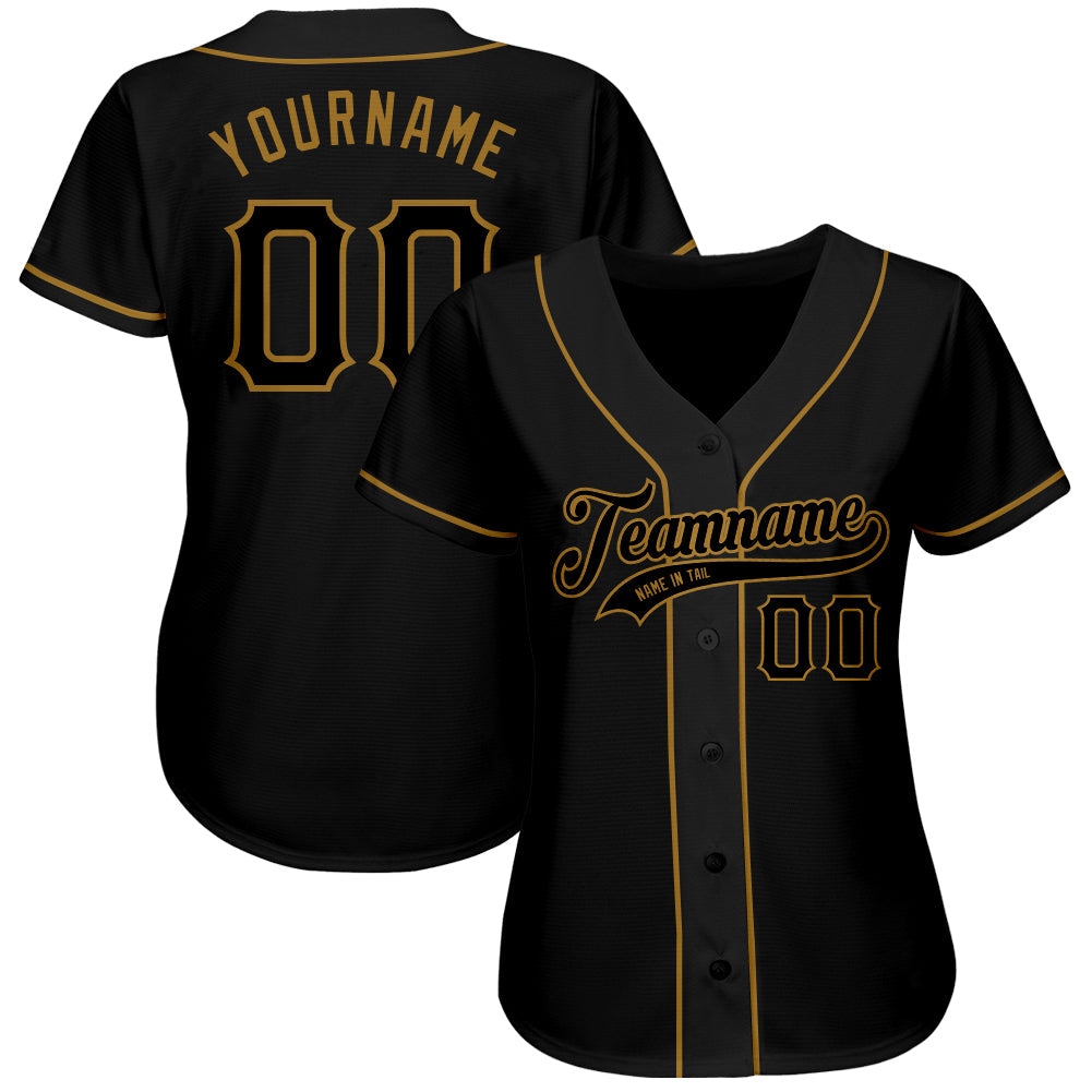 Custom Black Black-Old Gold Authentic Baseball Jersey view 2