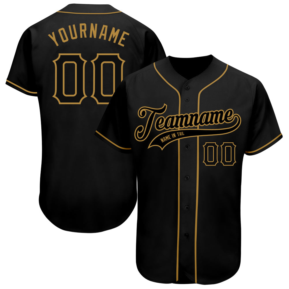 Custom Black Black-Old Gold Authentic Baseball Jersey - Main View