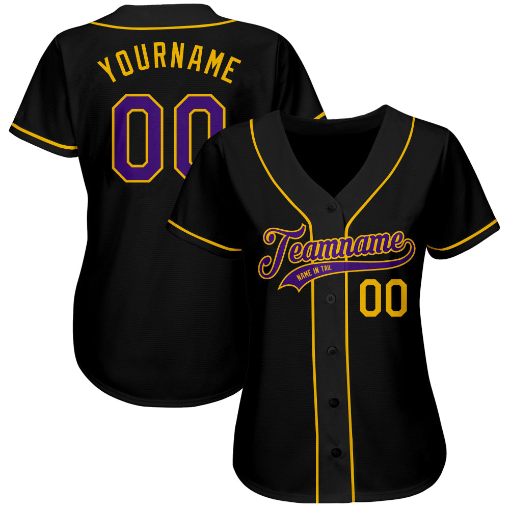Custom Black Purple-Gold Authentic Baseball Jersey view 2