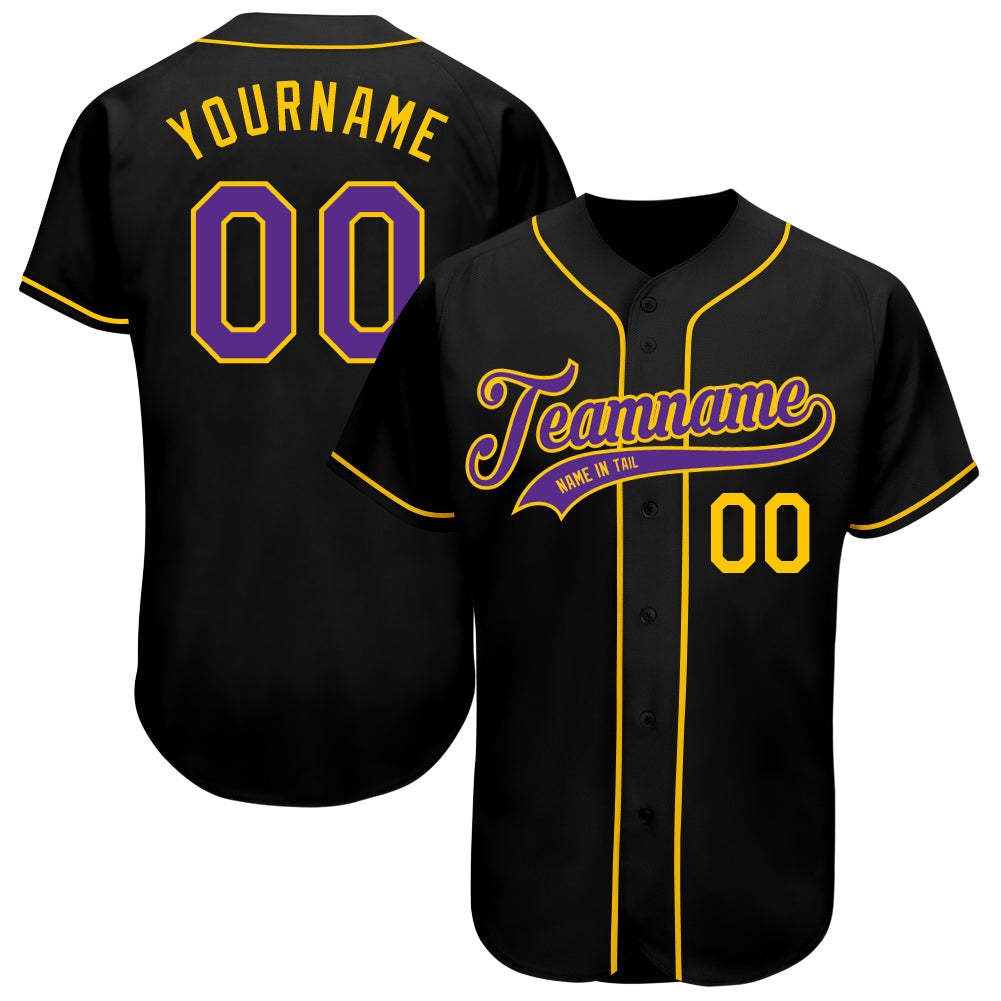 Custom Black Purple-Gold Authentic Baseball Jersey - Main View