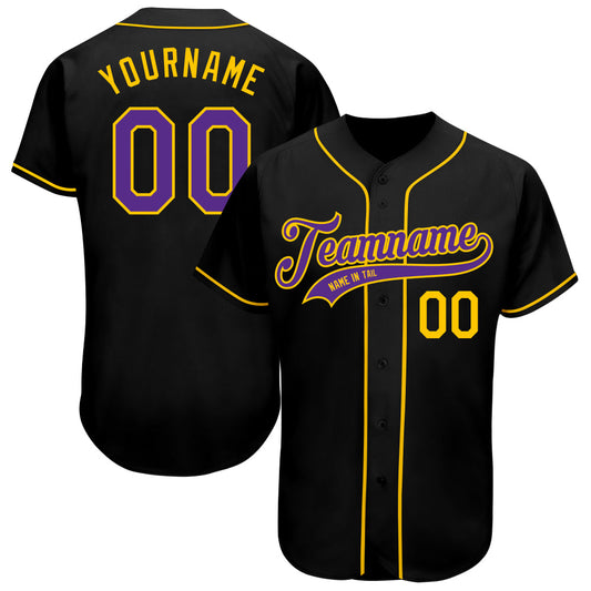 Custom Black Purple-Gold Authentic Baseball Jersey - Main View