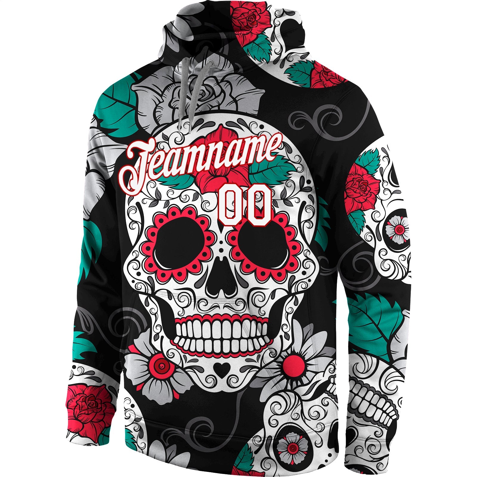 Custom Stitched Black White-Red 3D Skull Fashion Sports Pullover Sweatshirt Hoodie view 2