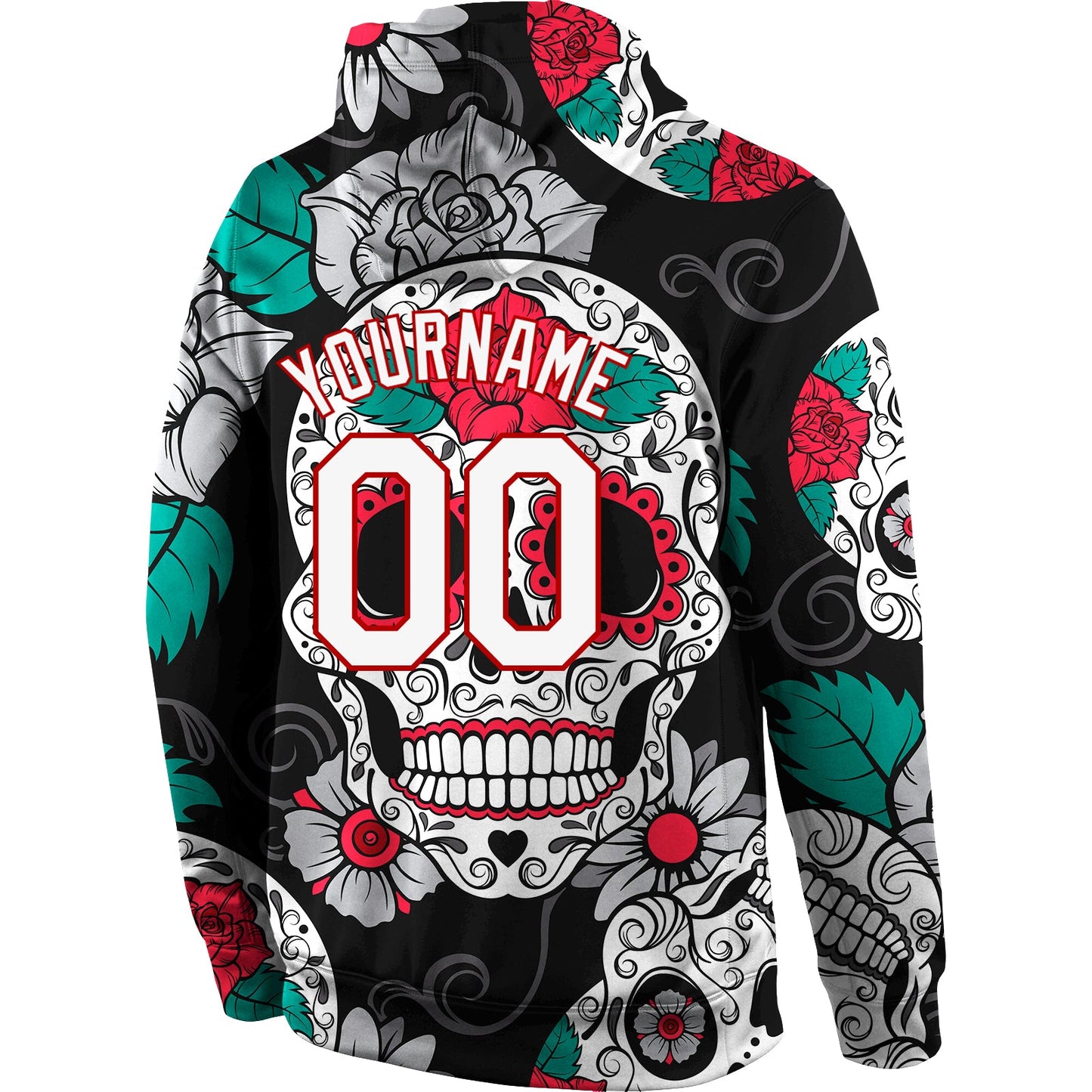 Custom Stitched Black White-Red 3D Skull Fashion Sports Pullover Sweatshirt Hoodie view 3