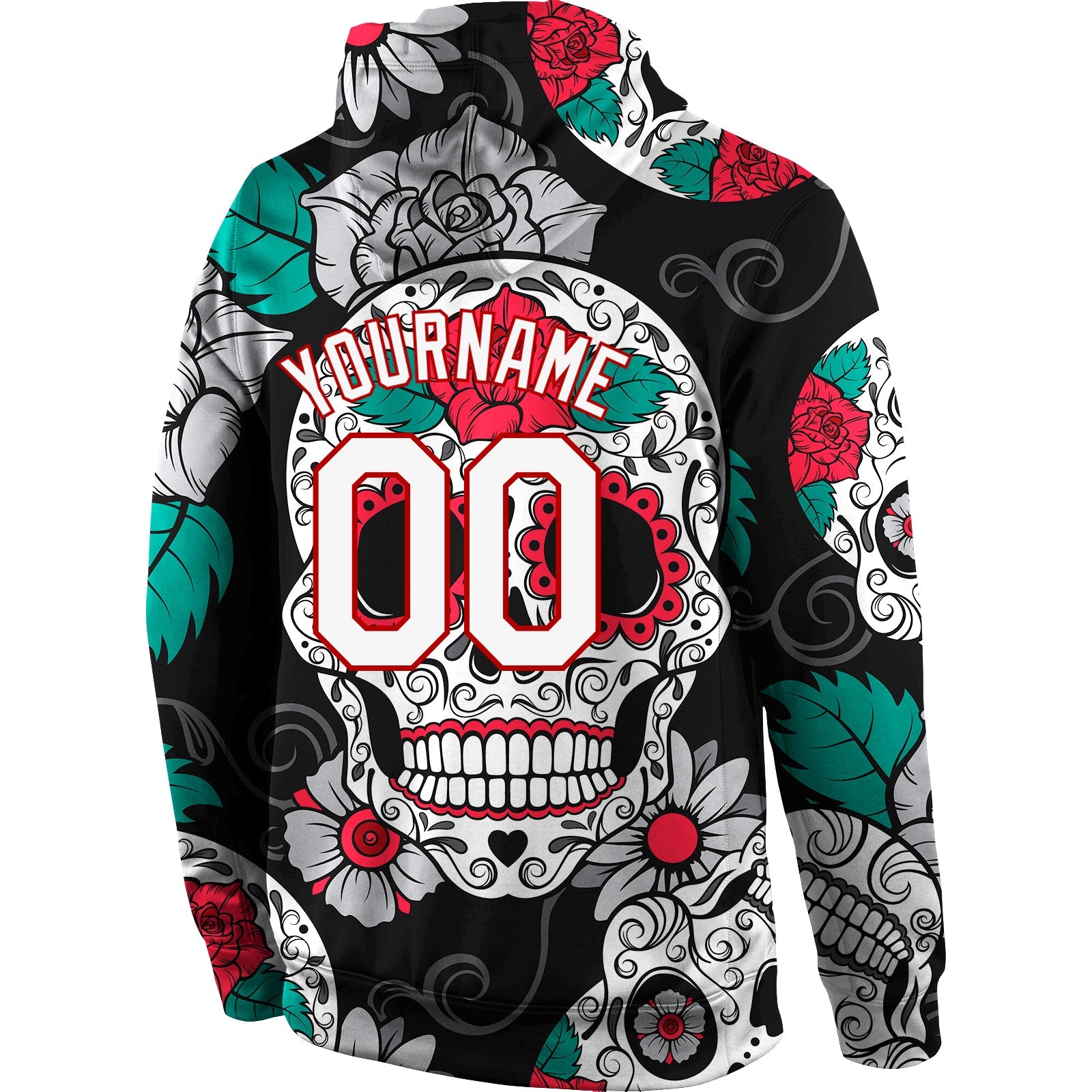 Custom Stitched Black White-Red 3D Skull Fashion Sports Pullover Sweatshirt Hoodie view 3