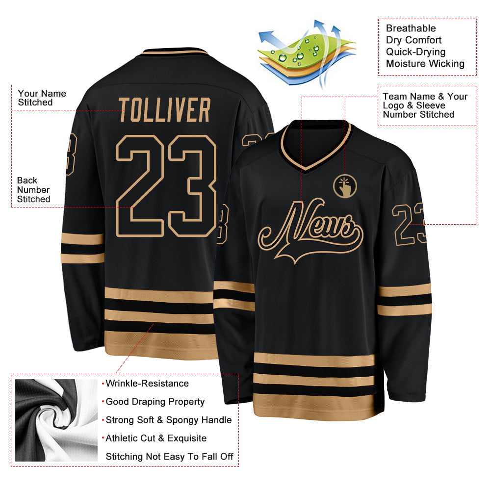Custom Black Black-Old Gold Hockey Jersey view 5